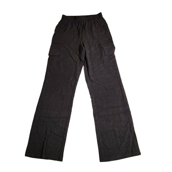 Drew Black Linen Blend Wide Leg Cargo Pants Women's Size S - Picture 1 of 11